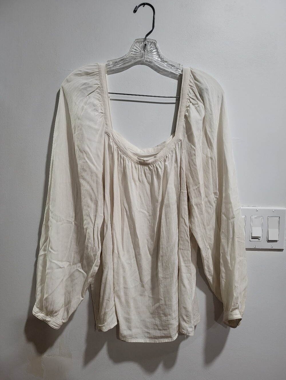 A New Day Cream Peasant Blouse XL Boho Cottagecore Balloon Sleeve
